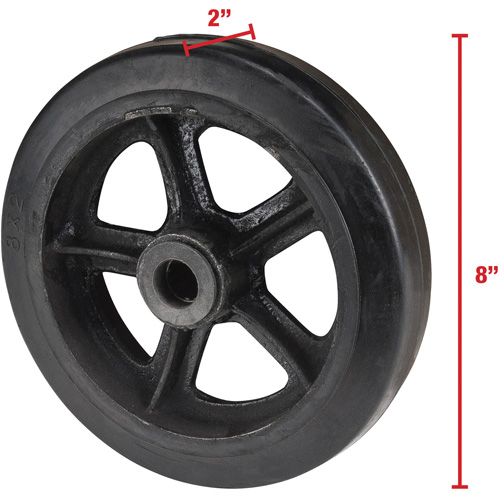 Mold-On Rubber Wheel, 8" (203 mm) Dia. x 2" (51 mm) W, 400 lbs. (181 kg.) Capacity Duraquip Inc