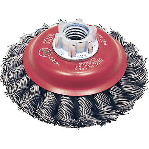BK420T Knot Twisted Conical Brush, 4" Dia., 0.02" Fill, 5/8"-11 Arbor, Steel Duraquip Inc