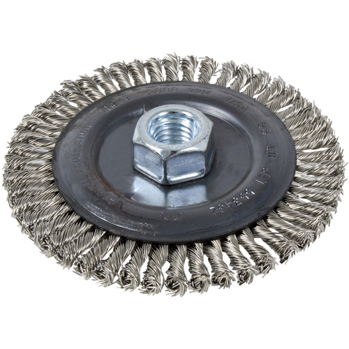 Stringer Bead Brush, 5" Dia., 0.022" Fill, 5/8"-11 Arbor, Stainless Steel Duraquip Inc