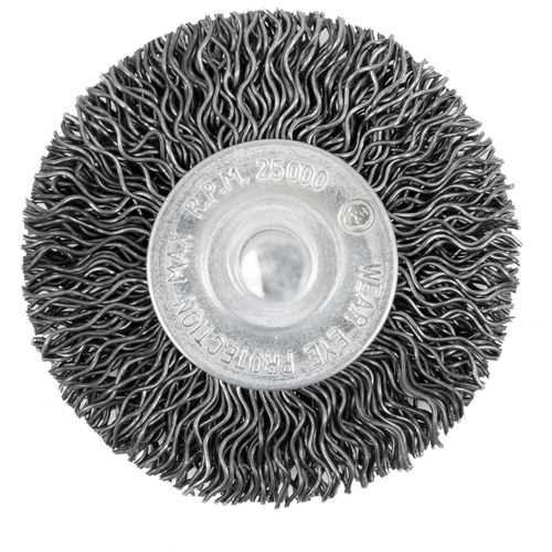 Brosse radiale &agrave; fils cr&ecirc;p&eacute;s mont&eacute; sur mandrin 105-2, 2", Fils ,02" Duraquip Inc