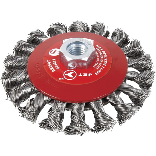 Knot Twisted Conical Bevel Brush, 6" Dia., 0.02" Fill, 5/8"-11 Arbor, Steel Duraquip Inc