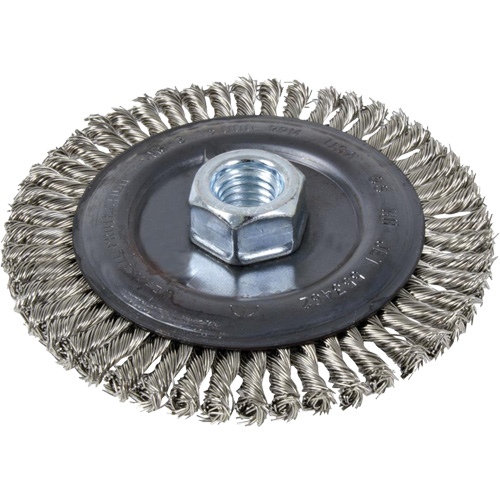 Stringer Bead Brush, 4" Dia., 0.022" Fill, 5/8"-11 Arbor, Stainless Steel Duraquip Inc