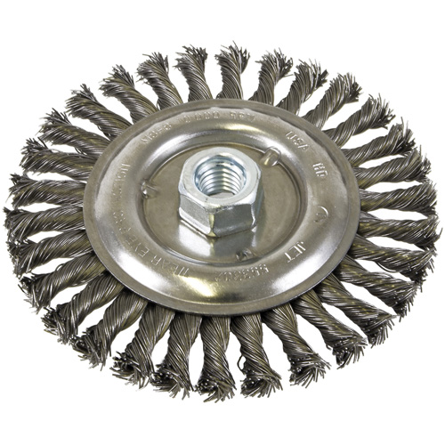 Standard Face Knot Wire Wheel Threaded, 6" Dia., 0.022" Fill, 5/8"-11 Arbor, Steel Duraquip Inc