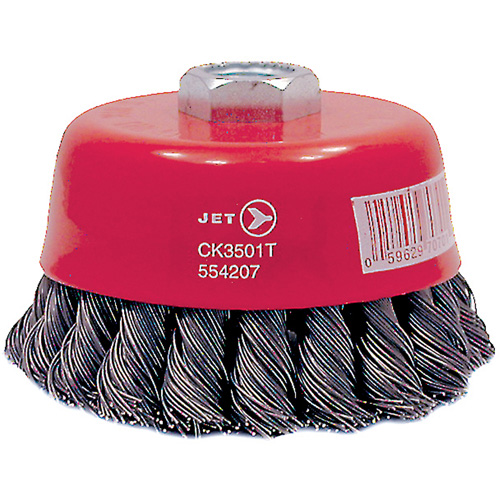 CK3501T High Performance Knot Twisted Cup Brush, 3-1/2" Dia., 0.02" Fill, 5/8"-11 Arbor, Steel Duraquip Inc