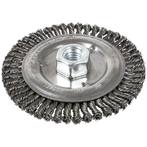 Stringer Bead Brush, 6" Dia., 0.022" Fill, 5/8"-11 Arbor, Steel Duraquip Inc