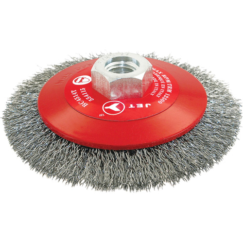 Brosse conique biseaut&eacute;e &agrave; fils sertis, haute performance, Dia. 4-1/2", Fils 0,014", Arbre 5/8"-11, Acier Duraquip Inc
