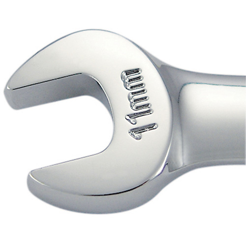 Non-Reversible Long Pattern Ratcheting Combination Wrench, 11 mm, Chrome Finish Duraquip Inc