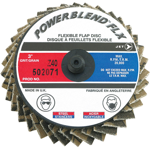 Disque &agrave; lamelles &agrave; rouler Powerblend FLX, 3" x Type R, Grain Z40, Alumine de zirconium Duraquip Inc