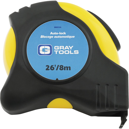 Auto-Lock Tape Measure, 1" x 26/8 m, Imperial & Metric Graduations Duraquip Inc