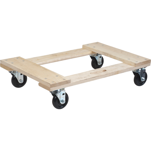 Hardwood Dolly, Polyolefin Wheels, 900 lbs. Capacity, 18" W x 24" D x 7" H Duraquip Inc