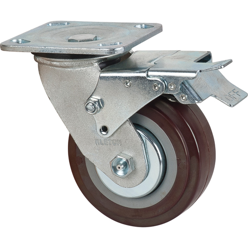 Roulette, Pivotant avec frein, 5" (127 mm), Polyur&eacute;thane, 650 lb (294 kg) Duraquip Inc