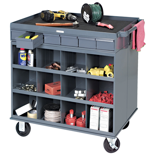 Poste de travail &agrave; deux c&ocirc;t&eacute;s mobile et robuste, 1200 lb Capacit&eacute;, Acier, 34" x la, 34" x ha, 24" p, Enti&egrave;rement soud&eacute;, 6 tirroirs Duraquip Inc