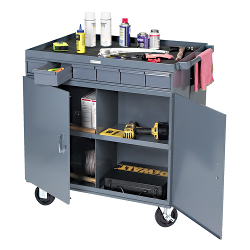 Poste de travail &agrave; deux c&ocirc;t&eacute;s mobile et robuste, 1200 lb Capacit&eacute;, Acier, 34" x la, 34" x ha, 24" p, Enti&egrave;rement soud&eacute;, 6 tirroirs Duraquip Inc