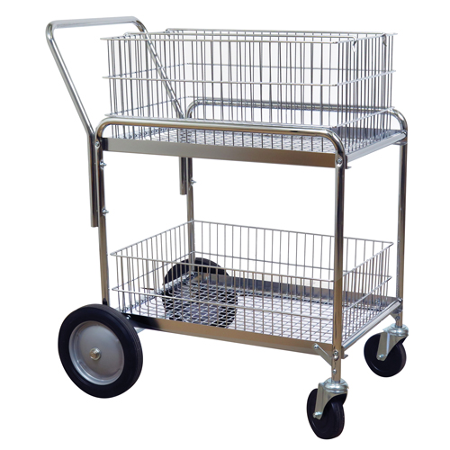 Wire Mesh Office Mail Cart, 200 lbs. Capacity, Chrome, 23-3/4" D x 33-1/2" L x 38-1/4" H, Chrome Plated Duraquip Inc