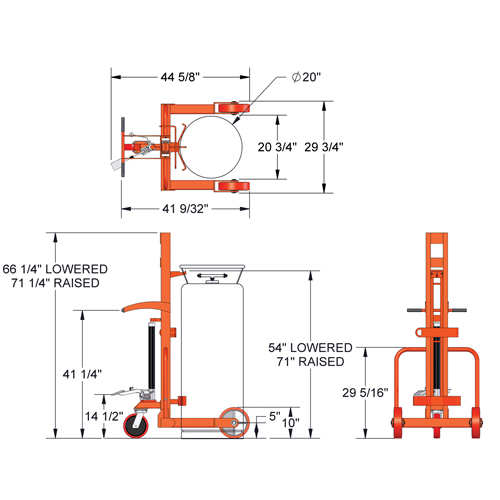 Grand chariot hydraulique HLCC pour bouteille de gaz liquide, Roues Polyur&eacute;thane, Base de 20" la x 20" p, 1000 lb Duraquip Inc