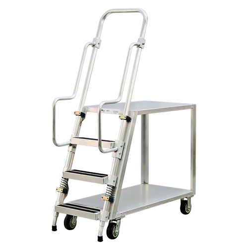 Aluminum Stock Picking Ladder Cart, Aluminum, 22" W x 51-1/2" D, 2 Shelves, 800 lbs. Capacity Duraquip Inc