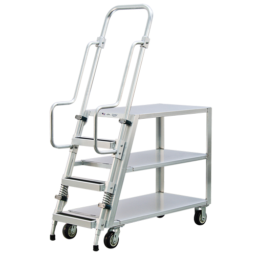 Aluminum Stock Picking Ladder Cart, Aluminum, 22" W x 51-1/2" D, 3 Shelves, 800 lbs. Capacity Duraquip Inc