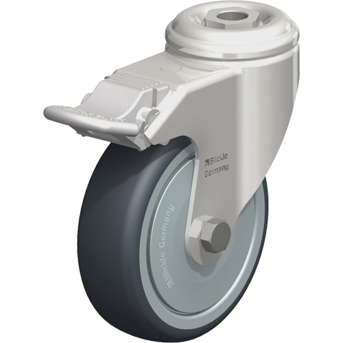 Roulette en &eacute;lastom&egrave;re thermoplastique acier inoxydable, Pivotant avec frein, Diam&egrave;tre 4" (102 mm), Capacit&eacute; 240 lb (108 kg) Duraquip Inc