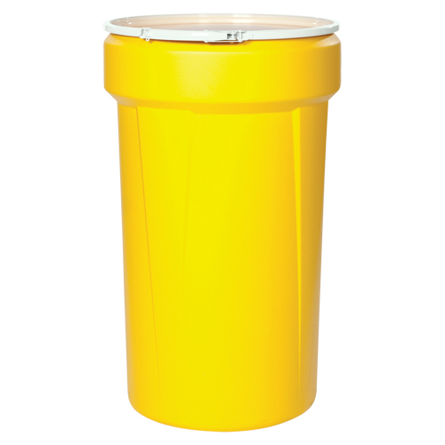 Baril emboîtable en poly&eacute;thyl&egrave;ne, 30 gal. US (25 gal. imp.), Dessus ouvert, Jaune Duraquip Inc