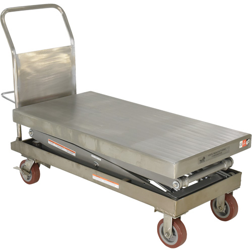 Manual Hydraulic Scissor Lift Table, 47-1/2" L x 24" W, Partial Stainless Steel, 1500 lbs. Capacity Duraquip Inc