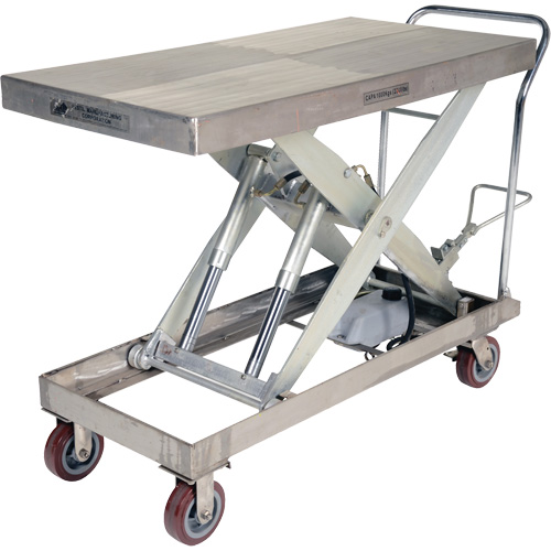Manual Hydraulic Scissor Lift Table, 47" L x 24" W, Partial Stainless Steel, 2000 lbs. Capacity Duraquip Inc