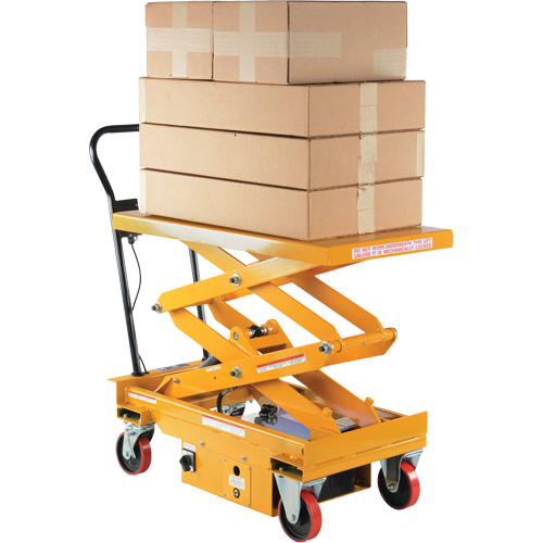 DC Powered Hydraulic Scissor Lift Elevating Cart, Steel, 39-3/4" L x 20-1/2" W, 1000 lbs. Capacity Duraquip Inc