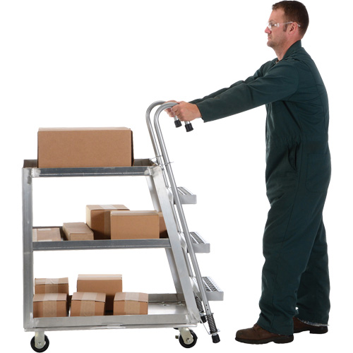 Stockpicker Truck, Aluminum, 21-7/8" W x 40" D, 3 Shelves, 660 lbs. Capacity Duraquip Inc