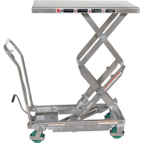 Manual Hydraulic Scissor Lift Table, 36-1/4" L x 19-3/8" W, Stainless Steel, 600 lbs. Capacity Duraquip Inc