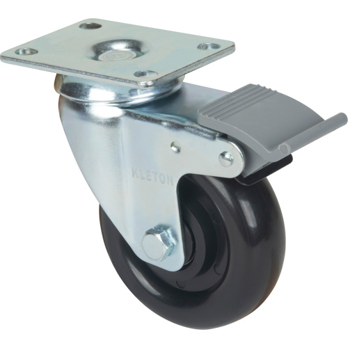 Caster, Swivel with Brake, 4" (101.6 mm), Polyolefin, 250 lbs. (113.4 kg) Duraquip Inc