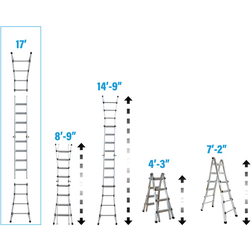 Telescoping Multi-Position Ladder, Aluminum, 300 lbs., CSA Grade 1A Duraquip Inc