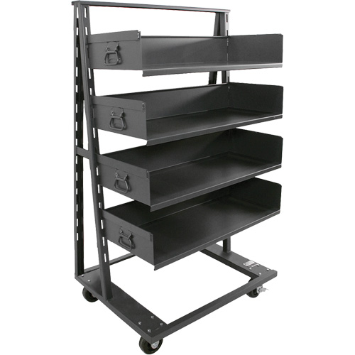 Single-Sided Heavy Duty A-Frame Cart with 4 Large Trays, 38" x 25" x 63", 2500 lbs. Capacity Duraquip Inc