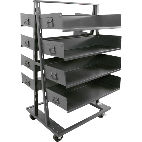 Double-Sided Heavy Duty A-Frame Cart with 8 Large Trays, 38" x 30" x 63", 2500 lbs. Capacity Duraquip Inc
