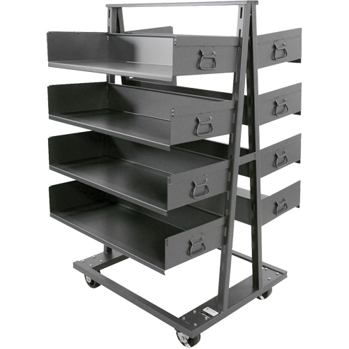 Double-Sided Heavy Duty A-Frame Cart with 8 Large Trays, 38" x 30" x 63", 2500 lbs. Capacity Duraquip Inc