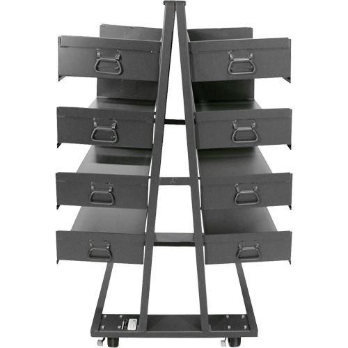 Double-Sided Heavy Duty A-Frame Cart with 8 Large Trays, 38" x 30" x 63", 2500 lbs. Capacity Duraquip Inc