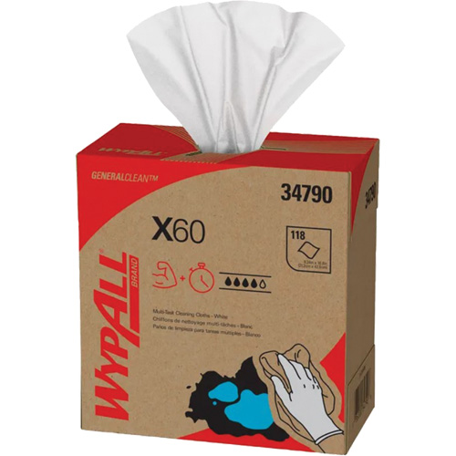 Chiffons X60 WypAll, Tout usage, 16-3/4" lo x 8-3/8" la Duraquip Inc