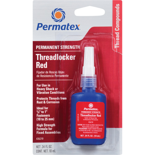 Threadlocker, Red, High, 10 ml, Bottle Duraquip Inc
