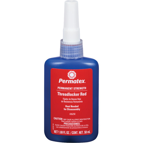 Threadlocker, Red, High, 50 ml, Bottle Duraquip Inc