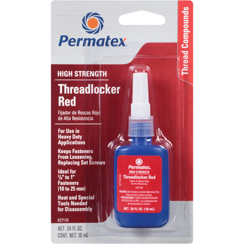 Low Viscosity Threadlocker, Red, High, 10 ml, Bottle Duraquip Inc