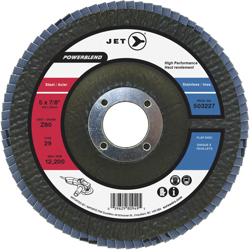 POWERBLEND Flap Disc, 5" x 7/8", Type 29, Z40 Grit, Zirconia Alumina Duraquip Inc