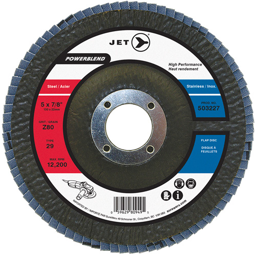 POWERBLEND Flap Disc, 5" x 7/8", Type 29, Z80 Grit, Zirconia Alumina Duraquip Inc