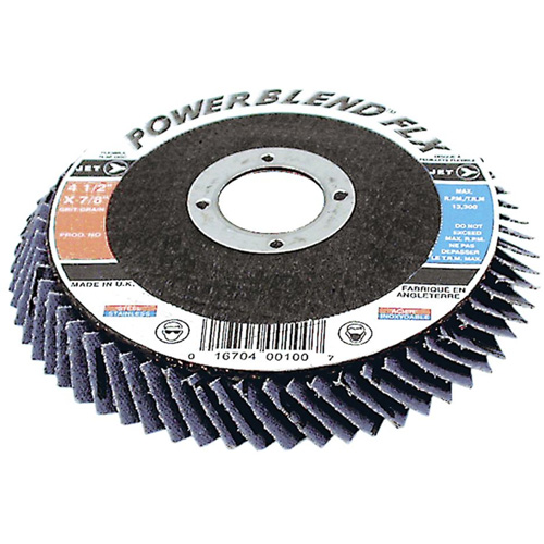 PowerBlend FLX Flexible Flap Disc, 4-1/2" x 7/8", Type 27, Z60 Grit, Zirconia Alumina Duraquip Inc