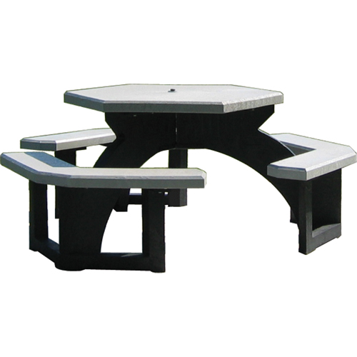 Tables de pique-nique hexagonales en plastique recycl&eacute;, 78" lo x 78" la, Gris Duraquip Inc