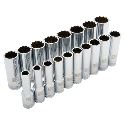Jeu de douilles m&eacute;triques, 18 Mcx, Prise de 1/2", Profond Duraquip Inc