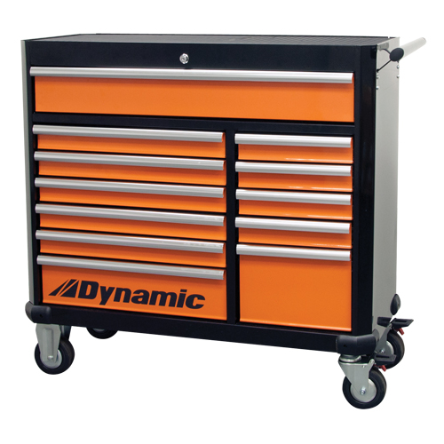 Armoire &agrave; outils mobile, 12 tiroirs, 42" la x 18" p x 41" h, Noir/Orange Duraquip Inc