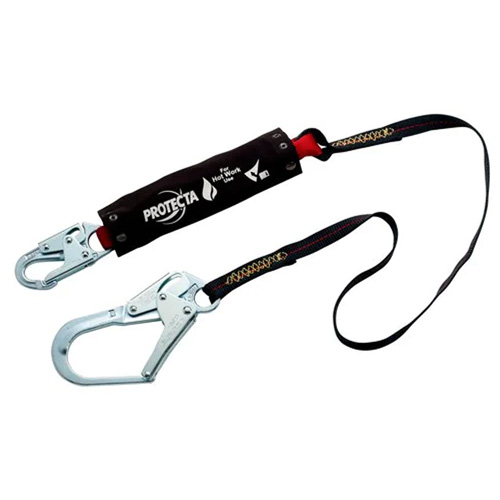 PRO Shock-Absorbing Lanyard, 4', Rebar Hook Center, Snap Hook Leg Ends, Kevlar&reg; Duraquip Inc