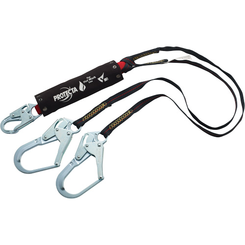PRO Shock-Absorbing Lanyard, 6', Rebar Hook Center, Snap Hook Leg Ends, Kevlar&reg; Duraquip Inc