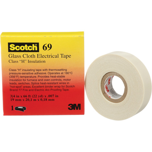 Scotch&reg; Glass Cloth Tape, 19 mm (3/4") W x 20 m (66') L, 7 mils, White Duraquip Inc