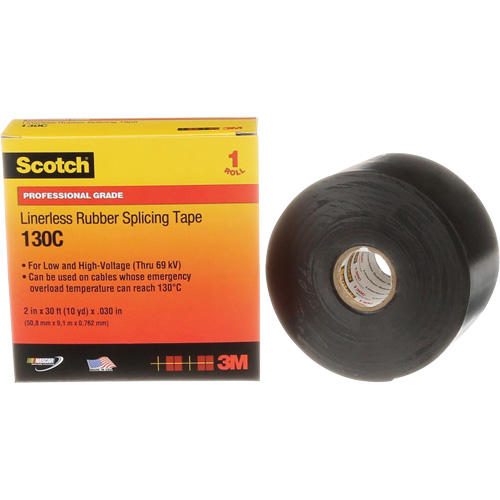 Ruban d'&eacute;pissage sans support en caoutchouc de calibre professionnel Scotch, 50,8 mm (2") la x 9 m (30') lo, 30 mils, Noir Duraquip Inc
