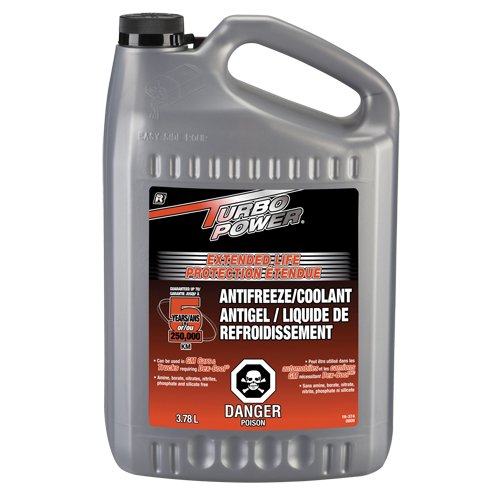 Antigel/liquide de refroidissement concentr&eacute; pour dur&eacute;e de vie prolong&eacute;e Turbo Power, 3,78 L, Gallon Duraquip Inc