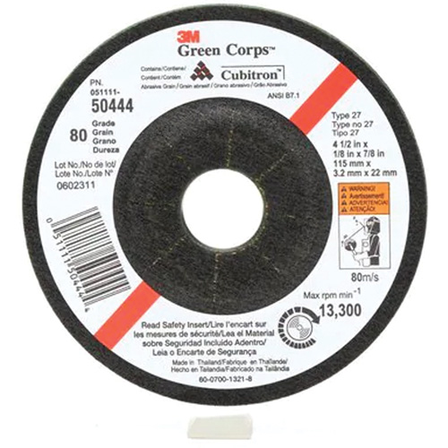 Green Corps Flexible Grinding Wheel, 4-1/2" x 1/8", 7/8" Arbor, Ceramic, Type 27 Duraquip Inc